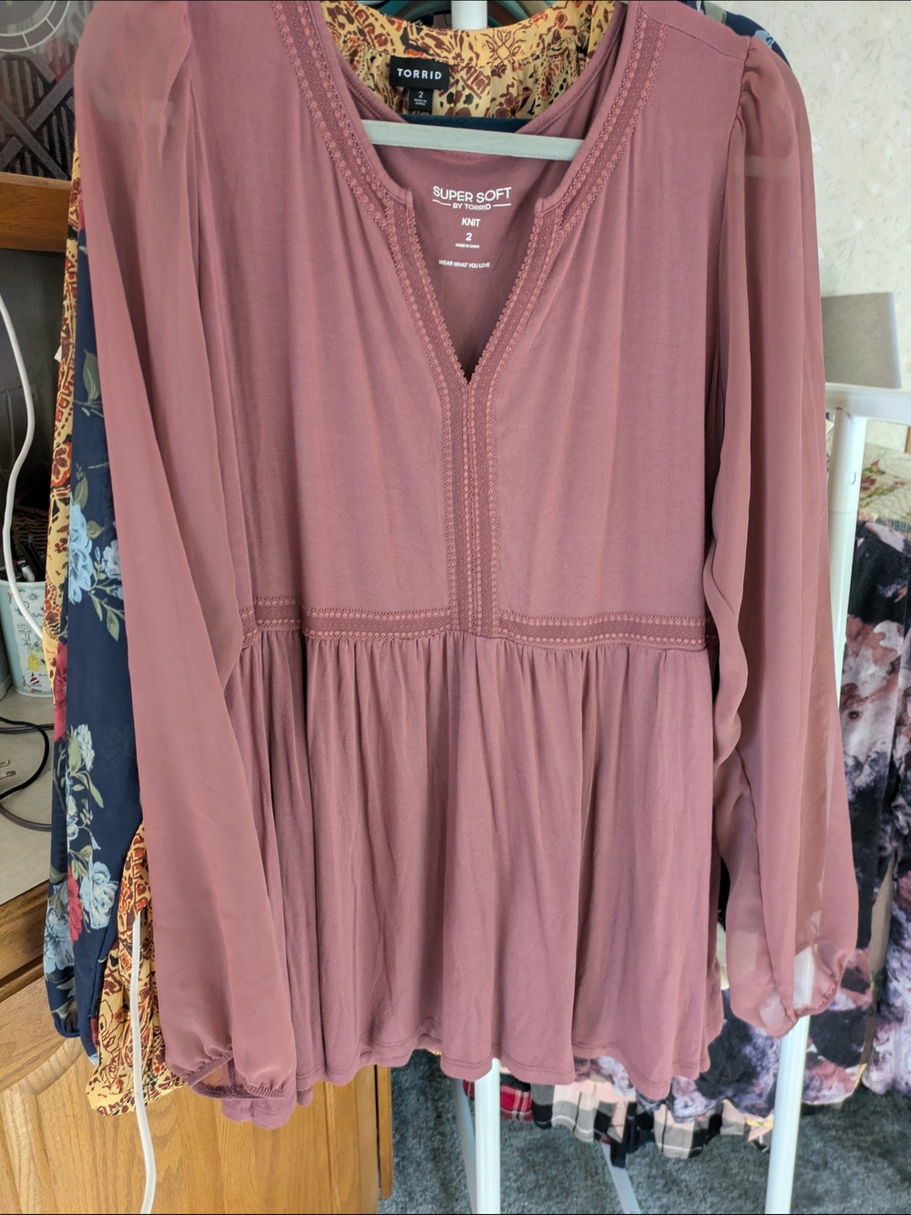 torrid dusty mauve long-sleeve peasant blouse